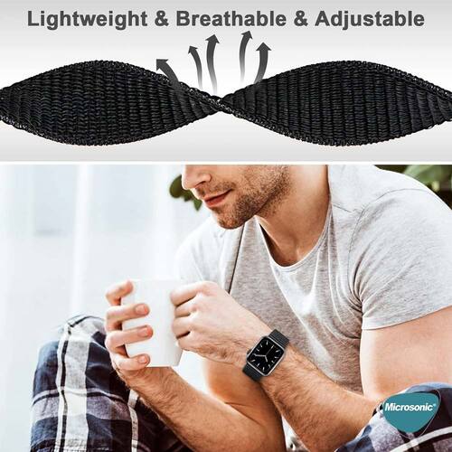 Microsonic Apple Watch SE 3 44mm Hasırlı Kordon Woven Turuncu