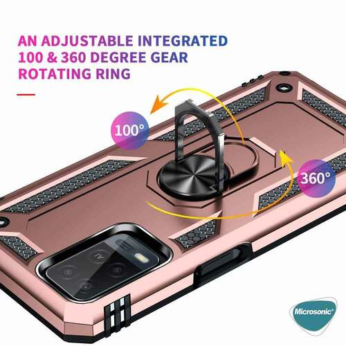 Microsonic Oppo A54 4G Kılıf Military Ring Holder Rose Gold