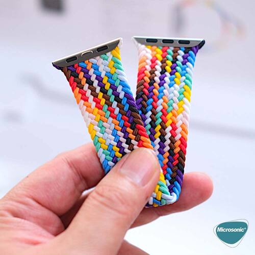 Microsonic Apple Watch Ultra 3 Kordon, (Medium Size, 147mm) Knitted Fabric Single Loop Pride Edition