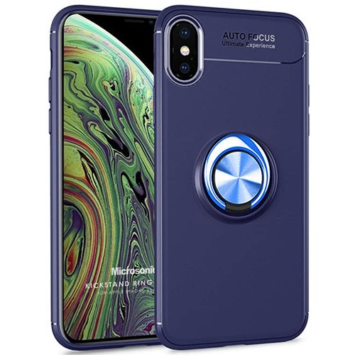 Microsonic Apple iPhone X Kılıf Kickstand Ring Holder Lacivert