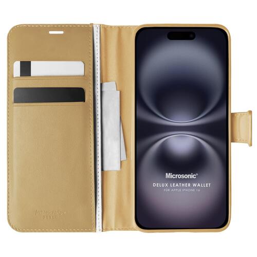 Microsonic Apple iPhone 17 Kılıf Delux Leather Wallet Gold