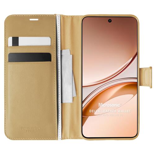Microsonic Vivo V50 Lite 4G Kılıf Delux Leather Wallet Gold