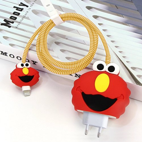 Microsonic Apple iPhone Kablo Koruyucu ve Şarj Adaptör Kılıf Cartoon Figürlü Silikon Crtn-Fgr-Elmo