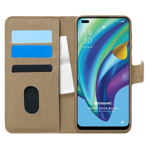 Microsonic Oppo Reno 4 Lite Kılıf Fabric Book Wallet Gold