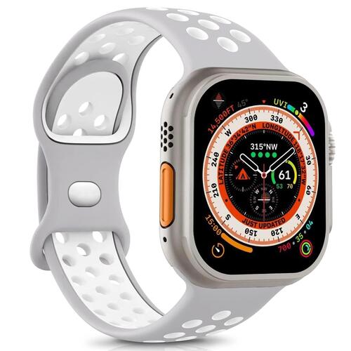 Microsonic Apple Watch Ultra 3 Kordon Rainbow Band Gri Beyaz