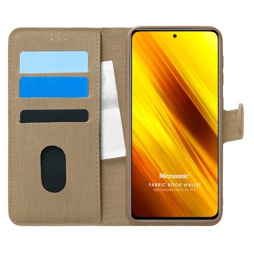 Microsonic Xiaomi Poco X3 NFC Kılıf Fabric Book Wallet Gold