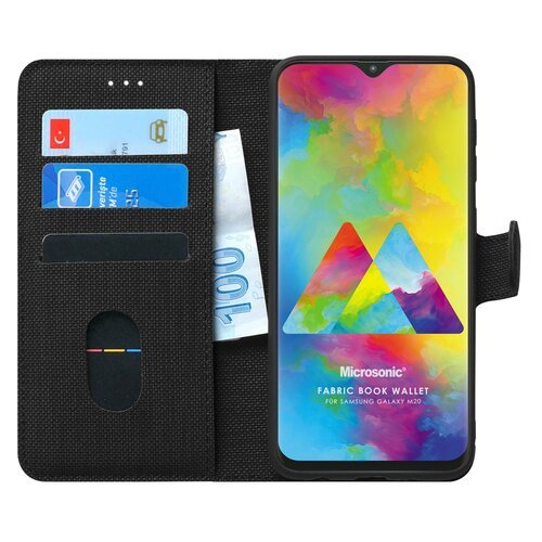 Microsonic Samsung Galaxy M20 Kılıf Fabric Book Wallet Siyah