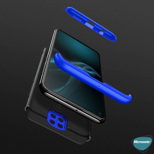 Microsonic Xiaomi Redmi Note 9 Kılıf Double Dip 360 Protective Siyah Mavi