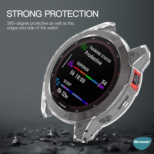 Microsonic Garmin Fenix 7X Sapphire Solar Kılıf 360 Full Round Soft Silicone Şeffaf