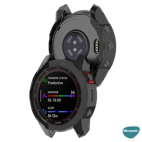 Microsonic Garmin Fenix 7 Solar Kılıf 360 Full Round Soft Silicone Füme