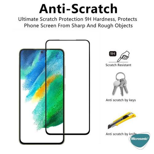 Microsonic Samsung Galaxy S21 FE Tam Kaplayan Temperli Cam Ekran Koruyucu Siyah