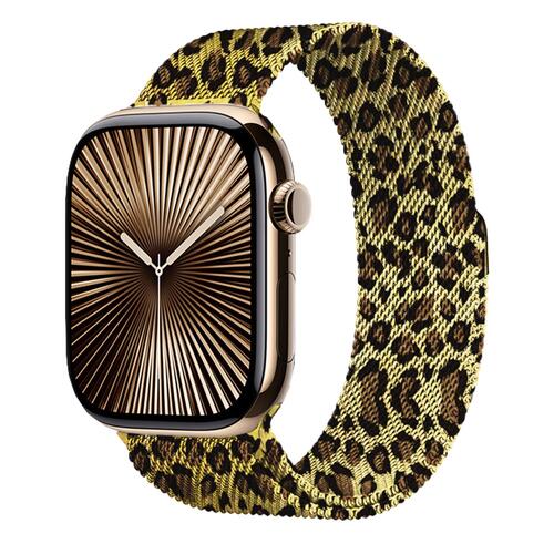 Microsonic Apple Watch SE 3 44mm Kordon Luxe Metal Leopard Sarı