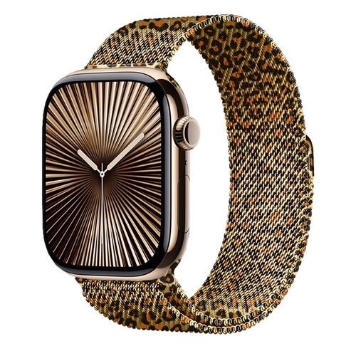 Microsonic Apple Watch SE 3 44mm Kordon Luxe Metal Leopard Gold