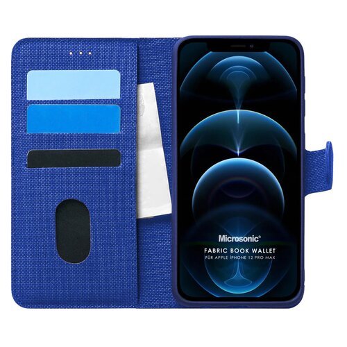 Microsonic Apple iPhone 12 Pro Max Kılıf Fabric Book Wallet Lacivert