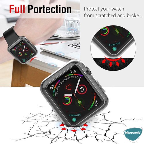 Microsonic Apple Watch Series 3 38mm Kılıf 360 Full Round Soft Silicone Şeffaf