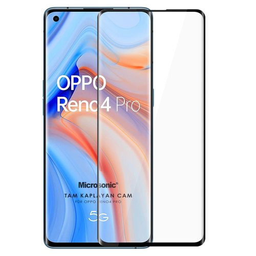 Microsonic Oppo Reno 4 Pro Tam Kaplayan Temperli Cam Ekran Koruyucu Siyah