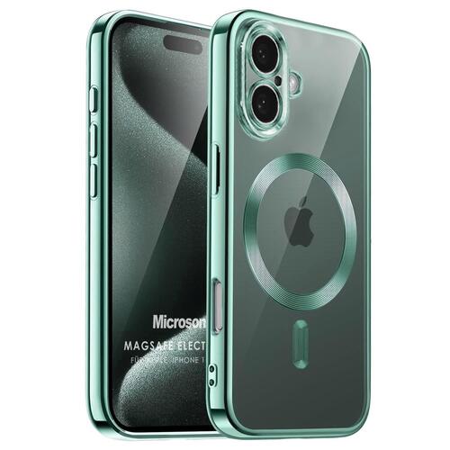 Microsonic Apple iPhone 17 Kılıf MagSafe Luxury Electroplate Yeşil