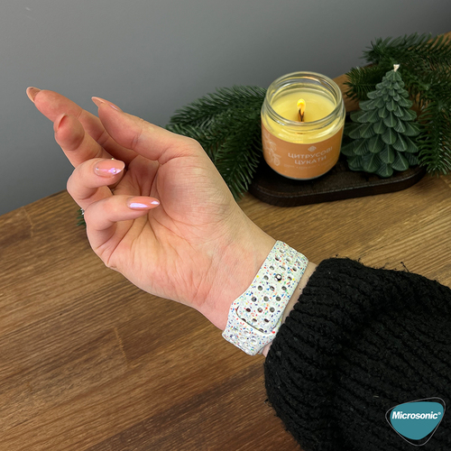 Microsonic Apple Watch SE 3 44mm Kordon Flame Circle Beyaz