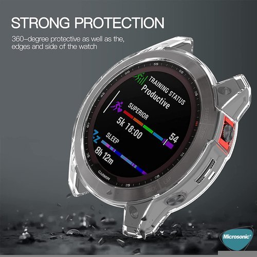 Microsonic Garmin Fenix 6 Kılıf 360 Full Round Soft Silicone Şeffaf