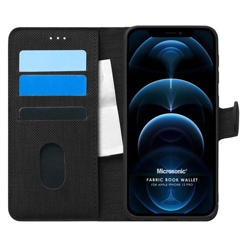 Microsonic Apple iPhone 12 Pro Kılıf Fabric Book Wallet Siyah