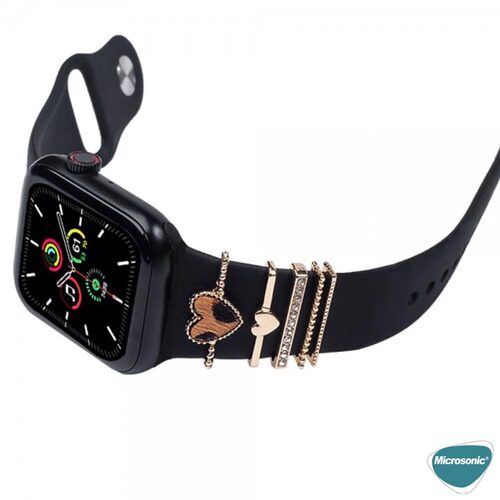 Microsonic Apple Watch SE 3 44mm Kordon Süsü Charm Kalp Ve Nazar Boncuğu