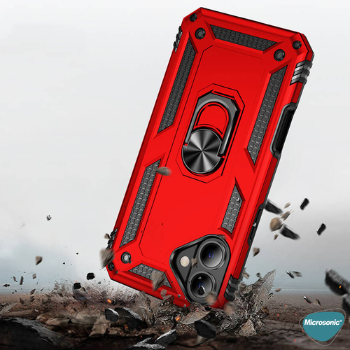 Microsonic Apple iPhone 17 Kılıf Military Ring Holder Kırmızı