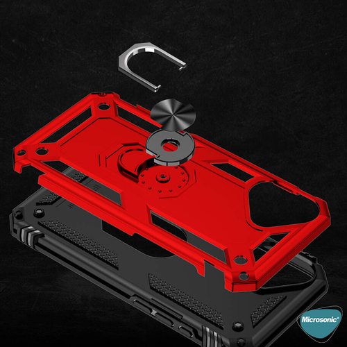 Microsonic Apple iPhone 17 Kılıf Military Ring Holder Kırmızı