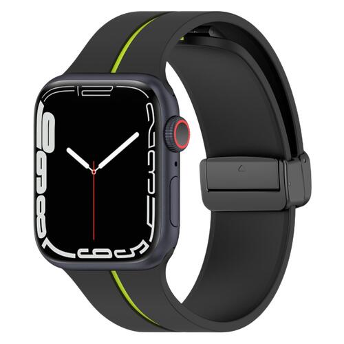 Microsonic Apple Watch SE 3 44mm Kordon Ribbon Line Siyah Yeşil