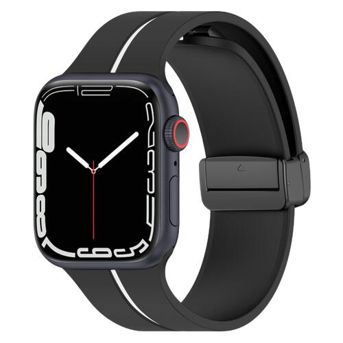 Microsonic Apple Watch SE 3 44mm Kordon Ribbon Line Siyah Beyaz