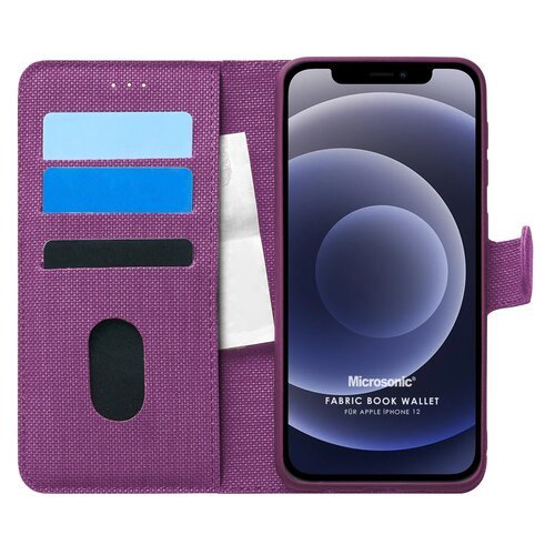 Microsonic Apple iPhone 12 Kılıf Fabric Book Wallet Mor