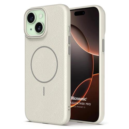 Microsonic Apple iPhone 15 Kılıf MagLeather Pro Bej