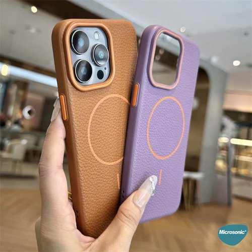Microsonic Apple iPhone 15 Kılıf MagLeather Pro Bej