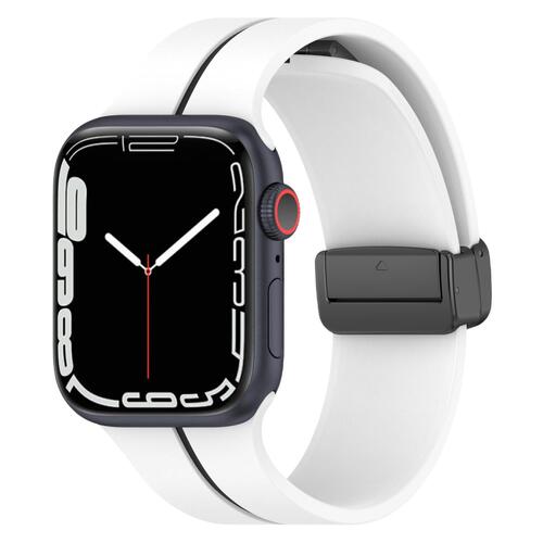 Microsonic Apple Watch SE 3 44mm Kordon Ribbon Line Beyaz Siyah