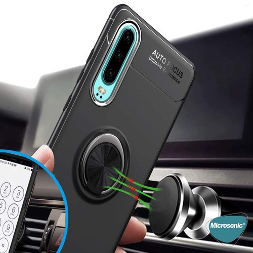 Microsonic Huawei P30 Kılıf Kickstand Ring Holder Siyah