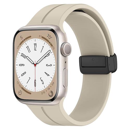 Microsonic Apple Watch SE 3 44mm Kordon Ribbon Line Bej