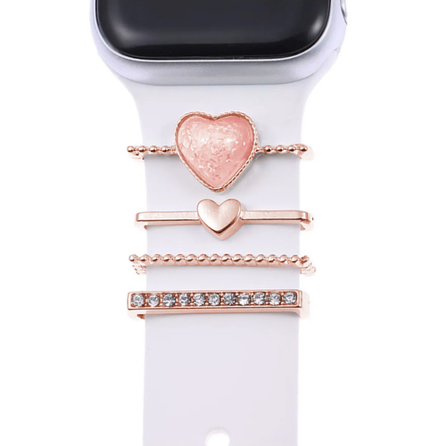 Microsonic Apple Watch SE 3 44mm Kordon Süsü Charm İnci Kalp Rose Gold