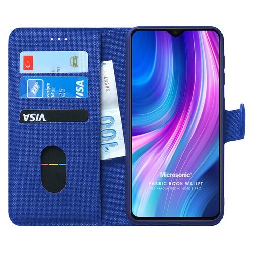 Microsonic Xiaomi Redmi Note 8 Pro Kılıf Fabric Book Wallet Lacivert