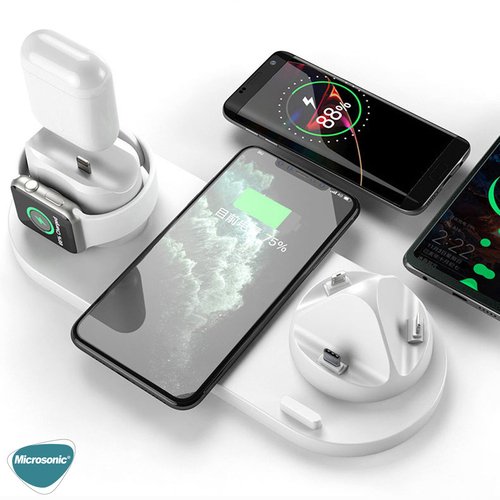 Microsonic Apple iPhone, Watch, Airpods, İOS Kablosuz Şarj Cihazı İstasyonu 6in1 Siyah