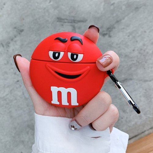 Microsonic AirPods 1. Nesil / 2. Nesil Kılıf Cartoon Figürlü Silikon M&M`s Kırmızı