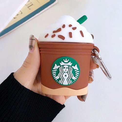 Microsonic AirPods 1. Nesil / 2. Nesil Kılıf Cartoon Figürlü Silikon Starbucks Kahverengi