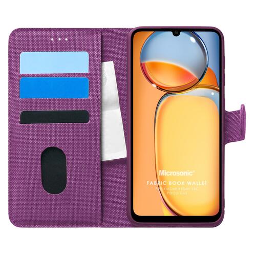 Microsonic Xiaomi Poco C65 Kılıf Fabric Book Wallet Mor