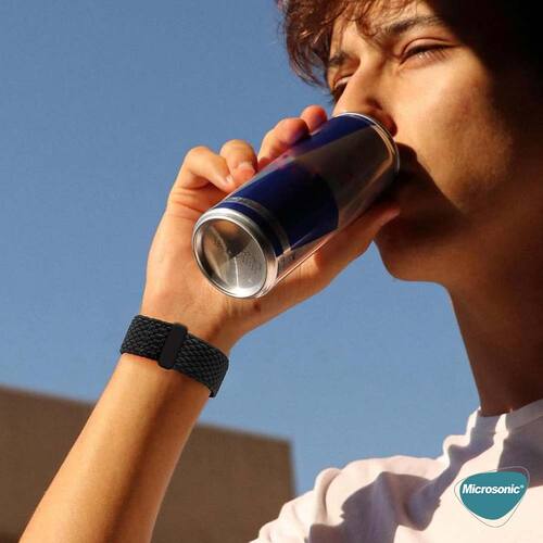 Microsonic Apple Watch SE 3 44mm Kordon, (Small Size, 127mm) Knitted Fabric Single Loop Koyu Gri