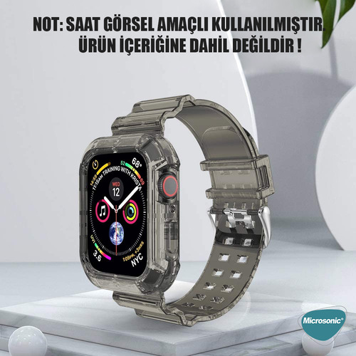 Microsonic Apple Watch SE 3 44mm Kordon Transparent Clear Band Siyah
