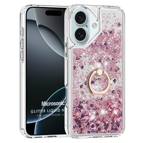 Microsonic Apple iPhone 16 Kılıf Glitter Liquid Holder Pembe