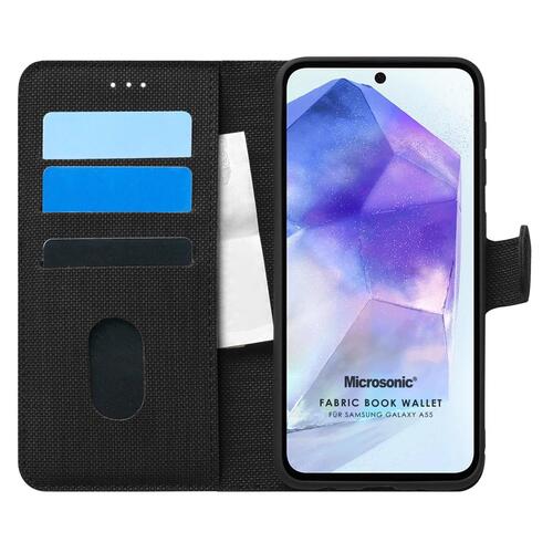 Microsonic Samsung Galaxy A55 Kılıf Fabric Book Wallet Siyah