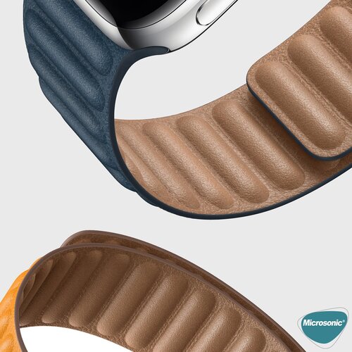 Microsonic Apple Watch SE 3 44mm Kordon Leather Link Band Turuncu