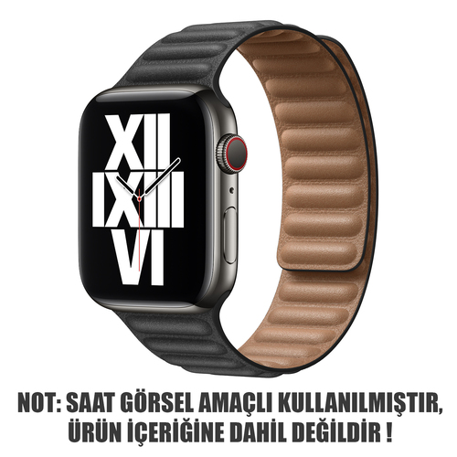 Microsonic Apple Watch SE 3 44mm Kordon Leather Link Band Siyah