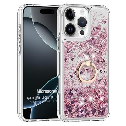 Microsonic Apple iPhone 16 Pro Kılıf Glitter Liquid Holder Pembe