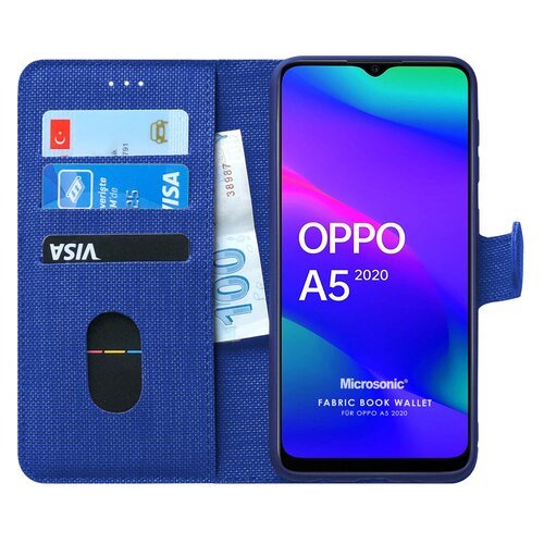 Microsonic Oppo A5 2020 Kılıf Fabric Book Wallet Lacivert