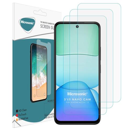 Microsonic Xiaomi Redmi 13 4G Screen Protector Nano Glass Cam Ekran Koruyucu (3`lü Paket)